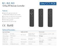 Télécommande RF 12 touches pour gradation 1 zone/4 zones, RGB, RGBW, CCT, pour contrôleur LED RL1 RL2 RL3