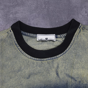 Camiseta de Mezclilla Vintage Lavada para Hombre, Manga Corta, Corte Holgado, Cuello Redondo, Estampada, Estilo Urbano, con Logotipo Personalizado - Product Image 6