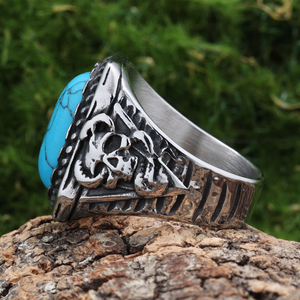 Anillo Retro de Acero Inoxidable con Diseño Turquesa para Hombre, Joyería de Calavera, Piedras Naturales Gruesas, Accesorio de Anillo de Piedras Preciosas Vintage - Product Image 3