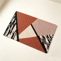 Tapis de porte moderne en polyester oriental personnalisé, motif géométrique color block, avec envers antidérapant en PVC, imprimé abstrait terracotta