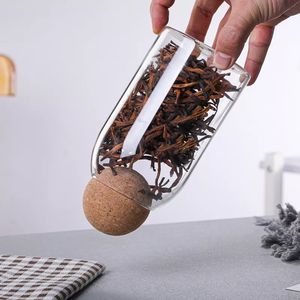 Bocal en verre transparent sans plomb, bouteille alimentaire, réservoir de stockage avec couvercle en liège pour pâtes, thé, café, grains de céréales - Product Image 6