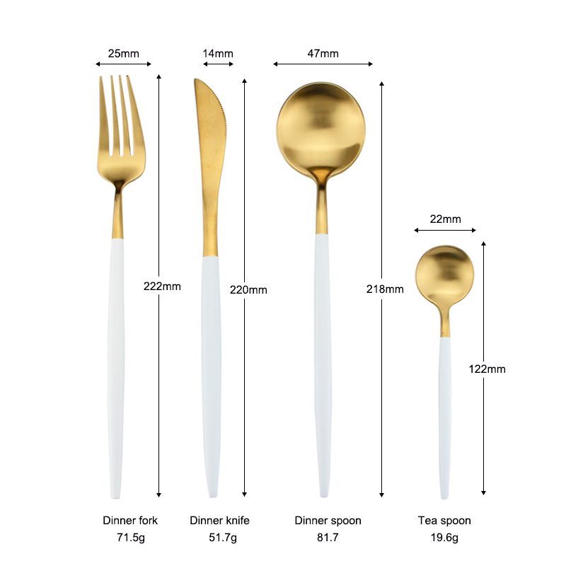 Matte Gold + handle White-Juego de 4 piezas