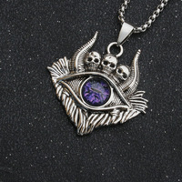 Collier de Fête en Acier Inoxydable Œil de Dragon Pendentif Œil Bleu Crâne Amulette de Mode Vente en Gros pour Homme