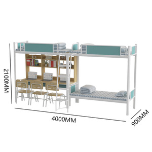 Lit superposé moderne <span class=keywords><strong>3</strong></span> <span class=keywords><strong>places</strong></span> en métal pour dortoir, vente en gros d'usine, couleur personnalisée OEM, avec bureau, étagère et barrière de sécurité pour chambre à coucher - Product Image 6