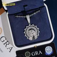 Pendentif Iced Out Jésus en Argent 925 et Moissanite, style Hip Hop, avec Halo et motif Dieu, pour rappeurs, avec Certificat GRA