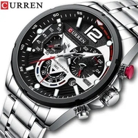 Jam Tangan Pria Mewah CURREN 8395, Jarum Bercahaya, Kronograf, Baja Anti Karat, Quartz, Montre Homme Reloj