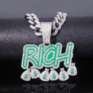 マイアミメンズトレンディロックヒップホップネックレスヨーロッパ系アメリカ人ジュエリーフルダイヤモンドゴールド豊富な文字マネーバッグパーティーギフト - Product Image 5