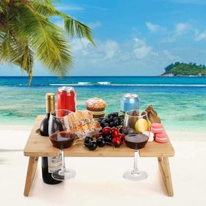 <b>Bamboo</b> Portable Folding <b>Table</b> 43x32x17.8cm With Wine Holder Outdoor Use - Product Image 3