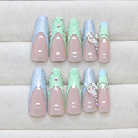 Ongles personnalisés Y2K Mermaidcore haut de gamme 24 pièces multi-texturés, sculpture 3D, strass, luxe, à presser, bijoux papillon pour doigts