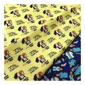 The factory outlet classical grey"s anatomy cartoon design breathable quilting cotton woven printed fabric for clothing