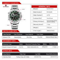 Jam Tangan Pria NAVIFORCE 9262S Elektronik Quartz dengan Layar LED Bercahaya, Sporty, Fashion, Dual-Display Digital untuk Pria