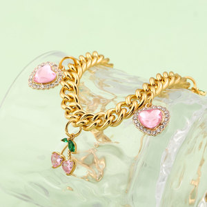 New Arrival Vintage Custom Fruit Cherry Heart Chain Bag Charm <strong>Accessories</strong> Golden 14K Gold Plated Alloy - Product Image 3