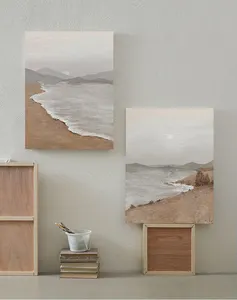 Décor à la maison moderne vague sombre plage Texture épaisse Relief minimaliste oeuvre mur Art peint à la main Art abstrait 3D peinture toile