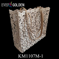 EVER GOLDEN Sac à main carré élégant pour femme avec poignée en dentelle tricotée, imperméable, 100% coton, portable, loisirs, voyage, rétro