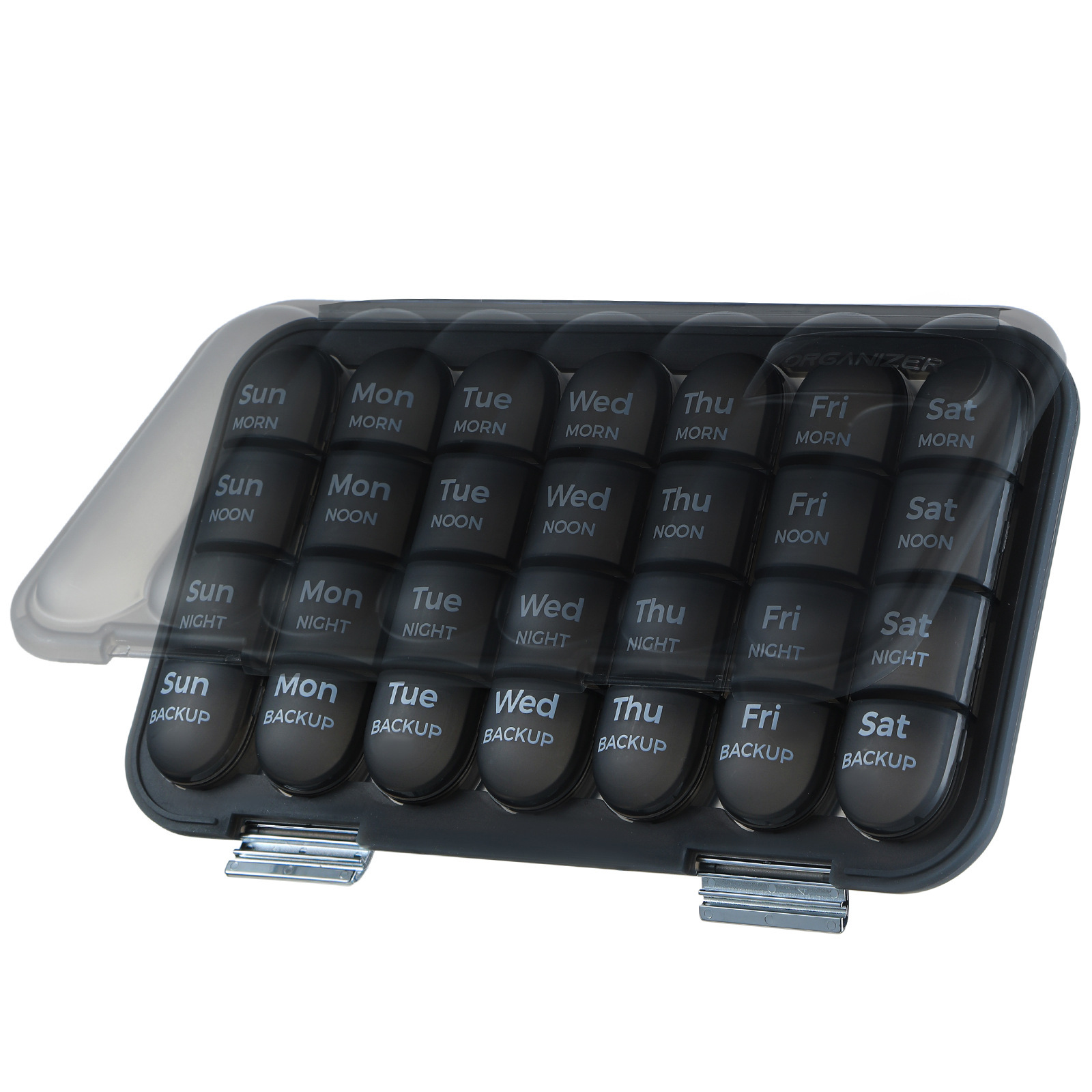 Frosted Pill Box [Black, 28 Compartments]
