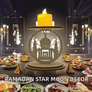 DAMAI Ramadan Chandelier en bois - Décoration porte-bougie DIY étoile lune imprimée en sérigraphie 3D 9,5x14cm - Product Image 2