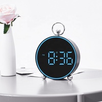 Jam Alarm Digital LED Bulat Baru dengan Daya USB, Jam Elektronik dengan Kalender, Suhu, Kelembapan, Jam Alarm Meja Desktop