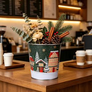 Boîte en métal de Noël à motif <span class=keywords><strong>Village</strong></span> Hivernal, pour bonbons et biscuits, organisateur de bureau festif, décoratif, avec LED, pour la maison et le jardin - Product Image 3
