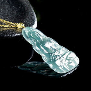 หยกเจไดต์แท้เกรด A พร้อมตัวล็อกทองคำ 18K จี้หยกพระโพธิสัตว์กวนอิมสีน้ำเงิน คุณภาพเยี่ยม - Product Image 1