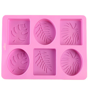 Molde de silicona para hacer jabón artesanal con 6 cavidades ovaladas y cuadradas, molde para hacer jabón con varias hojas de plantas para herramientas de baño. - Product Image 1