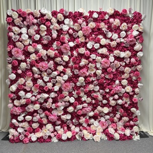 HK-FW073 Panel de Pared Floral Enrollable 3D, Decoración Artificial de 8*8 pies, Panel de Pared de Rosas, Fondo Floral 5D de Seda - Product Image 1
