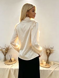 Blusa Elegante Vintage con Cuello Alto, Encaje, Volantes, Manga Larga y Botones, Servicio Personalizado, Ropa de Oficina y Fiesta para Mujer - Product Image 3