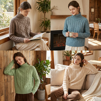 Pull en cachemire et laine sur mesure pour femmes, tricot à col roulé, pull à col haut, pulls en tricot torsadé pour femmes