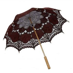 Parasol de mariée en dentelle de coton et de bambou naturel fait à la main, blanc, pour femmes, 48 cm de rayon - Product Image 3