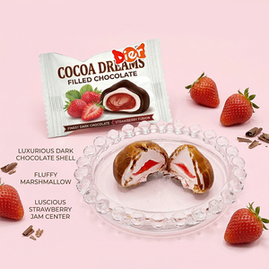 Caramelle all'ingrosso personalizzate con etichetta privata, marshmallow al cioccolato fondente con ripieno di marmellata di fragole, scatola morbida, dolci per bambini, OEM - Product Image 1