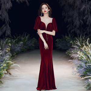 Women's Evening Gown Mermaid Long <b>Wine</b> Red <b>Velvet</b> <b>Dress</b> Sweetheart Neckline Natural Waistline Banquet Wedding Toasting <b>Dress</b> - Product Image 1