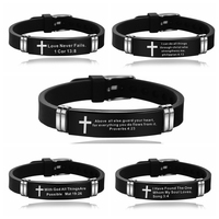 Bracelet en acier inoxydable avec inscription biblique chrétienne