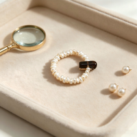 Süßwasserperlen-Stretchring mit Rauchquarzperle, Elastischer Perlen-Stapelring Vintage Modeschmuck