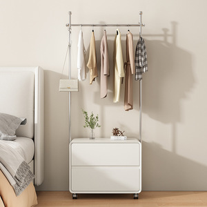 Solid Wood Lacquered Bedside Table With Coat Rack Integrated Floor Standing <b>Storage</b> <b>Cabinet</b> Modern Minimalist Design Nightstand - Product Image 2