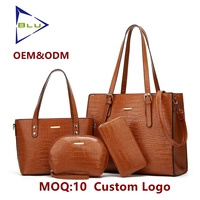 Tas Tote Kulit Buaya Kapasitas Besar Set Tas Selempang Dompet Koin Dompet Lipat Tas Tangan Wanita Tas Tangan Logo Kustom untuk Wanita