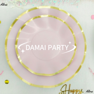 Vaisselle jetable rose macaron unie DAMAI pour fête d'anniversaire d'enfants, vaisselle de fête pour baby shower, assiettes en papier - Product Image 3