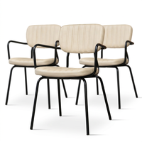 Chaise de salle à manger moderne en métal avec siège et dossier rembourrés, fauteuil beige avec structure noire pour restaurant, hôtel, salle à manger