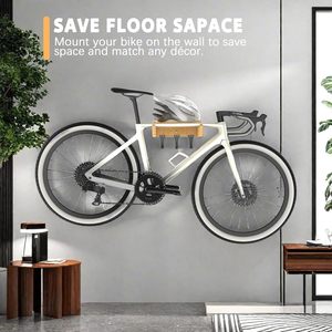 Bamboo <b>Bicycle</b> <b>Frame</b> Wall Mount 26.7 x 9.4 x 27.9 Cm Detachable Hooks Indoor Bike Rack - Product Image 2