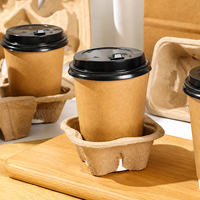 Support de tasses en papier kraft non imprimé pour quatre tasses, pliable et robuste, pour vente en gros, idéal pour les boissons à emporter et le thé au lait