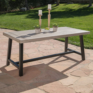 <b>Outdoor</b> Light Grey Acacia Wood Dining <b>Table</b> With <b>Black</b> Metal Frame Poolside Use - Product Image 5