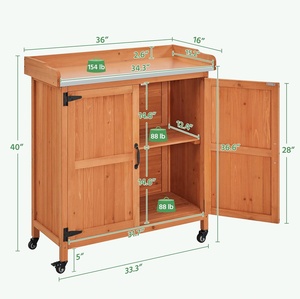 Outdoor Garden <b>Potting</b> Table <b>Large</b> Space Storage Metal-Plated Tabletop Solid Wood Construction 154 Lbs Capacity - Product Image 4