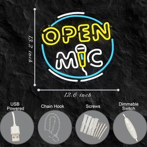 Open Mic Letreros Neon LED indoor hanging ambient light shop <b>sign</b> wall decoration light entrance indicator light luminous <b>sign</b> - Product Image 3