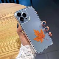 Étui de protection antichoc en TPU avec motif feuille d'érable pour iPhone Xs 11 12 13 14 15 16 17 18 Pro Max