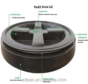 Il coperchio con sigillo Gamma nero converte i secchi in plastica da 3.5 a 7 galloni in contenitori ermetici-SDPAC