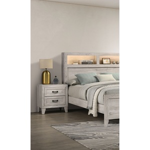 White Wash Finish Nightstand <b>2</b> <b>Drawers</b> Black Bar Pull Contemporary Bedside Table <b>Storage</b> <b>Drawer</b> <b>Unit</b> - Product Image 4
