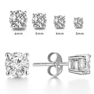 Gioielli di Moda Orecchini a Lobo in Acciaio Inossidabile 316L Ipoallergenico con Zirconia Cubica Diamante Moissanite Rotondo CZ - Product Image 3