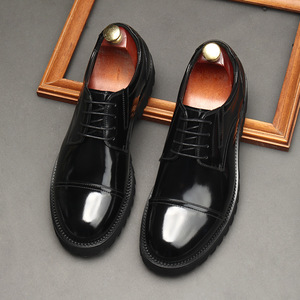 Zapatos de Cuero Formales y Casuales de Negocios, Estilo Británico Moderno con Cordones y Punta Redonda, Versión Europea, Mocasines de Piel de Vaca - Product Image 3