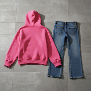 Ensemble <span class=keywords><strong>sweat</strong></span> à capuche et jean rose vif personnalisé pour hommes sweats deux pièces surdimensionnés à <span class=keywords><strong>la</strong></span> <span class=keywords><strong>mode</strong></span> <span class=keywords><strong>sweat</strong></span> à capuche ample pour adolescents garçons - Product Image 2