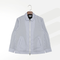 Veste Coach à carreaux à manches longues pour homme, taille plus, en coton 100%, bleu clair, imprimé délavé