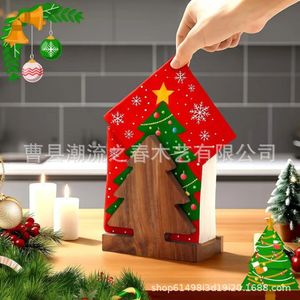 Creative solid wood <b>Christmas</b> <b>tree</b> shaped tissue holder, desktop ornament, wooden dining <b>table</b> tissue box decoration rack, - Product Image 2