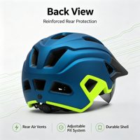 Casque de vélo CE EN1078 unisexe adulte bleu-vert, léger, ventilé, VTT, visière détachable, feu arrière LED, pour trajets quotidiens et tout-terrain
